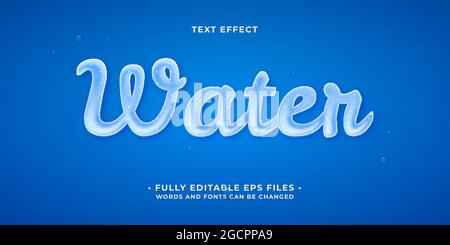 realistic flowing water text effect isolated on blue background. editable eps cc Stock Vector