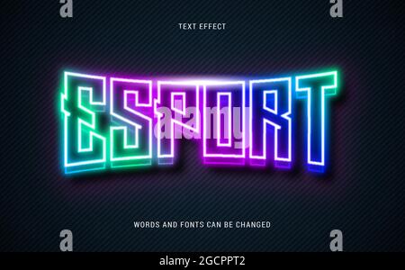 neon esport text effect 100% editable vector image Stock Vector