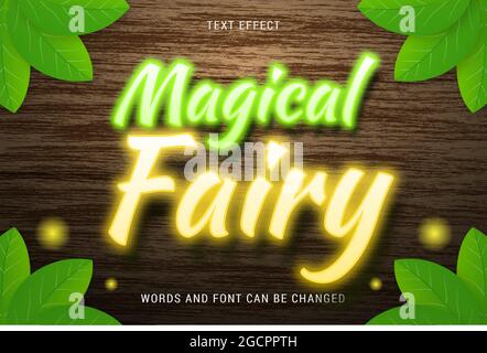 glowing magical forest text effect isolated on wood background Stock Vector