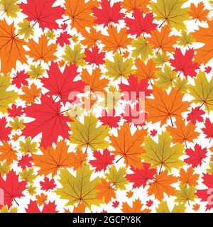 Botanical autumn seamless pattern. Colorful maple leaves background. Vector and illustration design. Stock Vector