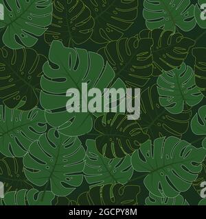 Botanical seamless pattern. Monstera leaves background. Vector and illustration design. Stock Vector