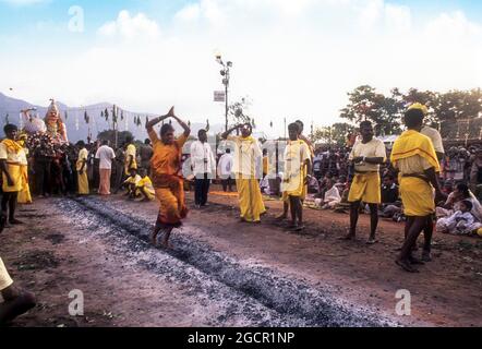 Fire walking festival at Vana Badra Kali Amman Temple at Nellithurai near Mettupalayam, Tamil Nadu, India Stock Photo