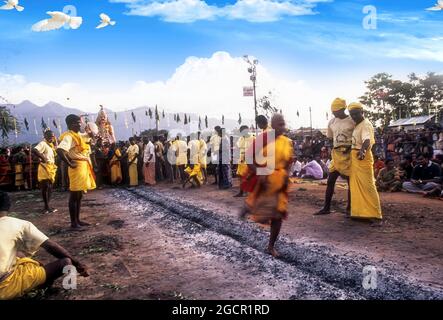 Fire walking festival at Vana Badra Kali Amman Temple at Nellithurai near Mettupalayam, Tamil Nadu, India Stock Photo