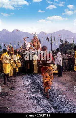 Fire walking festival at Vana Badra Kali Amman Temple at Nellithurai near Mettupalayam, Tamil Nadu, India Stock Photo