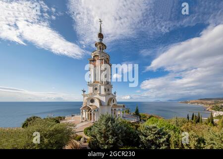 St. Nicholas the Wonderworker Lighthouse Church, Malorechenskoe, Crimea, Russia Stock Photo