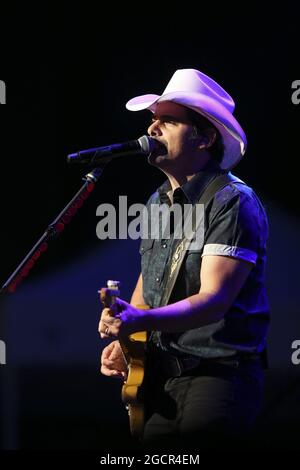 Canton, United States. 9th Aug, 2021. Brad Paisley performs at the Concert  for Legends at Tom Benson Hall of Fame Stadium in Canton, Ohio on Monday,  August 9, 2021. Photo by Aaron