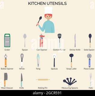 hand drawn illustration of kitchen utensils, set of kitchen utensils ...