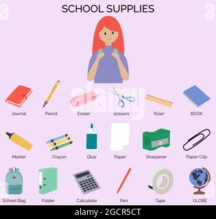 Hand Drawn Organic School Supplies Stock Vector