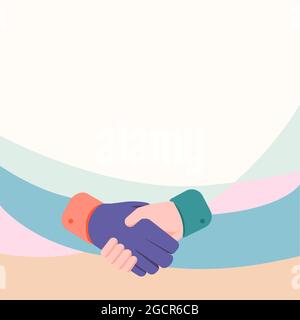 Hands Drawing In Handshake Position Showing Deal Agreement And Greeting. Palm Design Shaking Hand Displaying Proper Greet Manner. Stock Vector