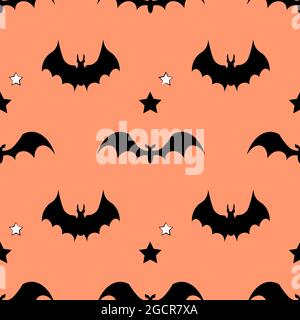 Seamless pattern with bats on a pastel background. Vector illustration Stock Vector