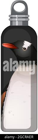 A black thermos bottle with penguin pattern illustration Stock Vector