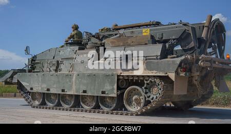 British Army Challenger Armored Repair and Recovery Vehicle (CRARRV) on a military training exercise, salisbury plain wiltshire UK Stock Photo