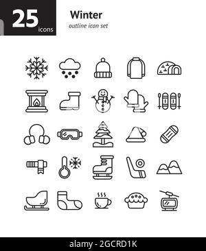 Winter outline icon set. Vector and Illustration. Stock Vector
