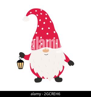 Cute christmas gnome with lantern. Vector illustration. Stock Vector