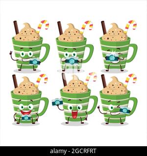 Photographer profession emoticon with frappe chocolate cartoon character. Vector illustration Stock Vector