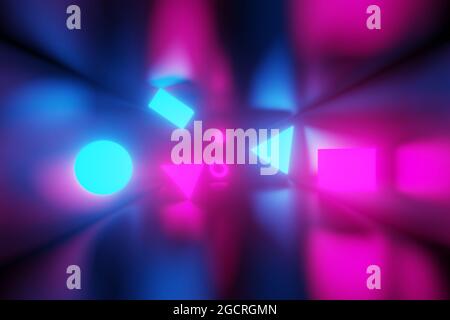 Abstarct, colorful and glowing neon geometric shapes on dark background. High quality 3d illustration Stock Photo