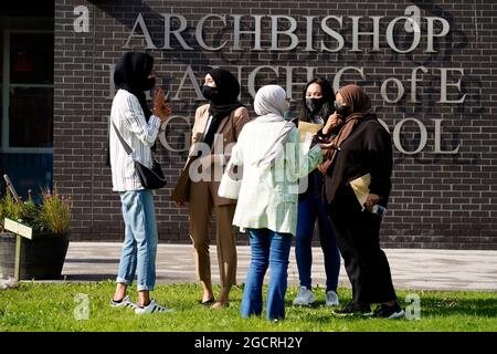 Students at Archbishop Blanch School in Liverpool, receive their A-Level results. Picture date: Tuesday August 10, 2021. Stock Photo
