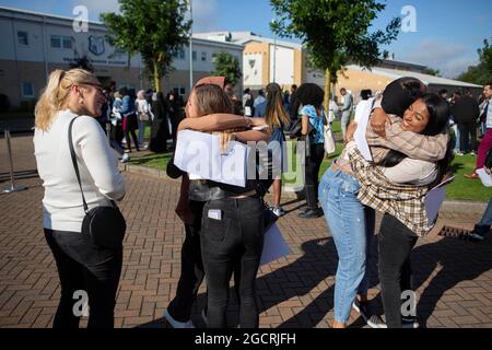 Students celebrate at Brampton Manor Academy in London, as they receive their A-Level results. Picture date: Tuesday August 10, 2021.