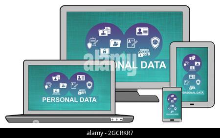 Personal data concept shown on different information technology devices Stock Photo