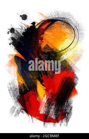 Abstract digital painting on paper texture with hand drawn brush strokes in Kandinsky or Hartung style, modern, contemporary art for decoration, postc Stock Photo