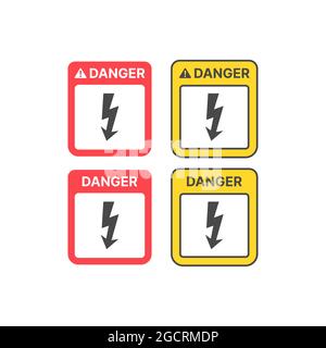 Danger high voltage warning sign. Yellow and red caution sign with lightning bolt. Stock Vector