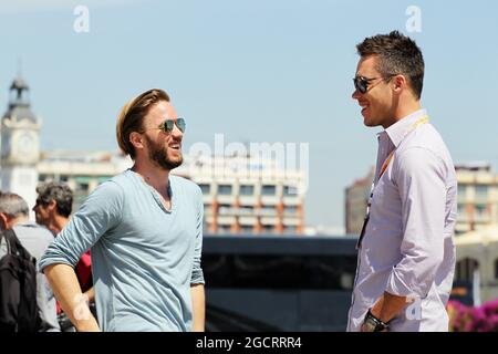 (L to R): Nick Heidfeld (GER) with Andre Lotterer (GER). European Grand Prix, Sunday 24th June 2012. Valencia, Spain. Stock Photo