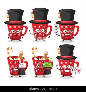A hot chocolate with gingerbread Magician cartoon character perform on a stage. Vector illustration Stock Vector