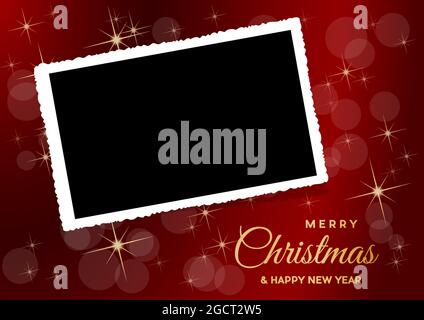 Christmas background with photo, blank frame. Vector template with picture to insert Stock Vector