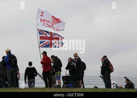 Fans of Natalie Pinkham (GBR) Sky Sports Presenter. British Grand Prix, Friday 28th June 2013. Silverstone, England. Stock Photo