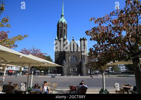 MOENCHENGLADBACH, GERMANY - SEPTEMBER 18, 2020: People visit Rheydt district of Moenchengladbach, a major city in North Rhine-Westphalia region of Ger Stock Photo