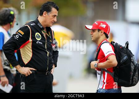 Felipe Massa (BRA) Ferrari with Federico Gastaldi (ARG) Lotus F1 Team Commercial Director. Korean Grand Prix, Sunday 6th October 2013. Yeongam, South Korea. Stock Photo