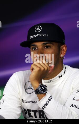 Lewis Hamilton (GBR) Mercedes AMG F1 in the FIA Press Conference. Indian Grand Prix, Saturday 26th October 2013. Greater Noida, New Delhi, India. Stock Photo