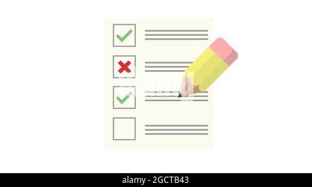 Checklist Flat illustration. Vector isolated flat editable illustration of a checklist with a pencil Stock Vector