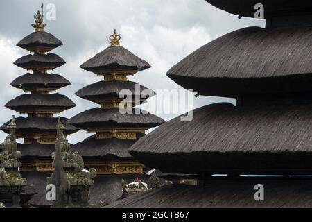 Meru towers of the holy Besakih temple. Bali, Indonesia. Stock Photo