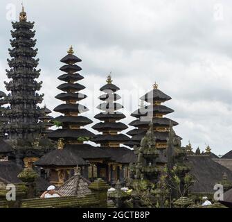 Meru towers of the holy Besakih temple. Bali, Indonesia. Stock Photo