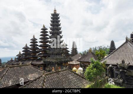 Meru towers of the holy Besakih temple. Bali, Indonesia. Stock Photo