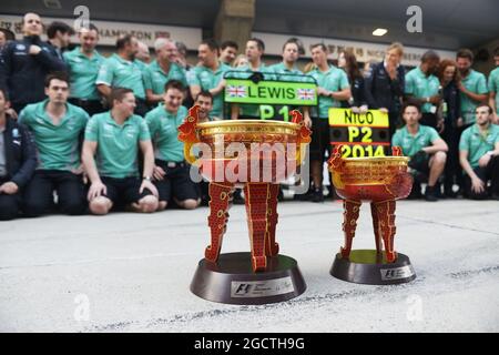 Mercedes AMG F1 celebrate a 1-2 finish for the team. Chinese Grand Prix, Sunday 20th April 2014. Shanghai, China. Stock Photo