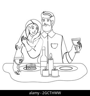 Couple Have Romantic Dining With Candles Vector Stock Vector