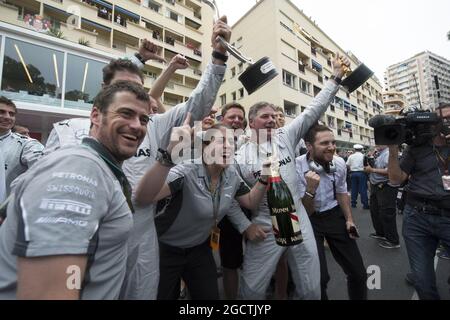 The Mercedes AMG F1 celebrate a 1-2 finish at the podium. Monaco Grand Prix, Sunday 25th May 2014. Monte Carlo, Monaco. Stock Photo