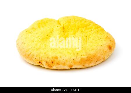 Garlic and Coriander Flatbread on a white background Stock Photo