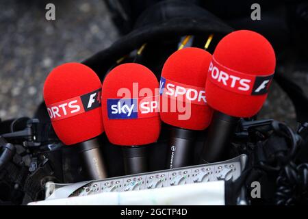 Sky Sports F1 microphones. German Grand Prix, Friday 18th July 2014. Hockenheim, Germany. Stock Photo