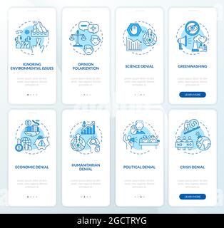 Climate change denial onboarding mobile app page screen set Stock Vector