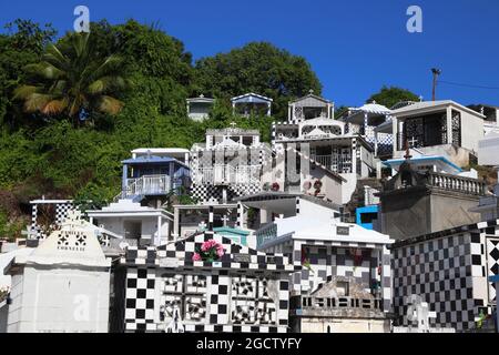 GUADELOUPE, FRANCE - DECEMBER 6, 2019: Cemetery of Morne-a-l'Eau on Guadeloupe islands. The cemetery is famous for its black and white tiled decoratio Stock Photo