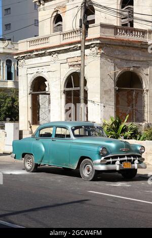 HAVANA, CUBA - FEBRUARY 24, 2011: Classic American Chevrolet car in Havana. American oldtimer cars are important feature of Cuban culture. Stock Photo