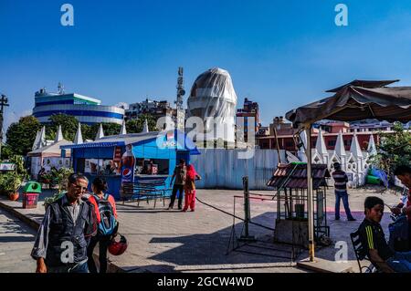 Dharahara tower destroyed by the 2015 Nepal earthquake, Kathmandu, Nepal Stock Photo