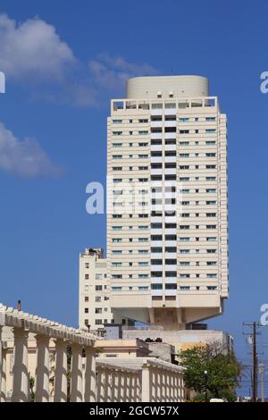 HAVANA, CUBA - FEBRUARY 24, 2011: Unique architecture of Edificio Atlantic modern condominium in Havana, Cuba. Stock Photo