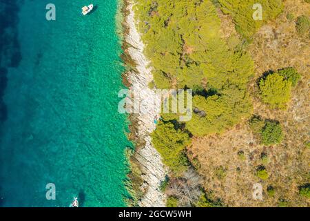 Aerial view of Palinski otoci islands in Hvar, Adriatic Sea in Croatia Stock Photo