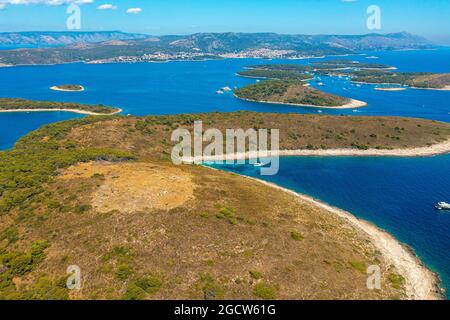 Aerial view of Palinski otoci islands in Hvar, Adriatic Sea in Croatia Stock Photo