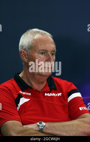 John Booth (GBR) Manor Marussia F1 Team Team Principal in the FIA Press Conference. Bahrain Grand Prix, Friday 17th April 2015. Sakhir, Bahrain. Stock Photo