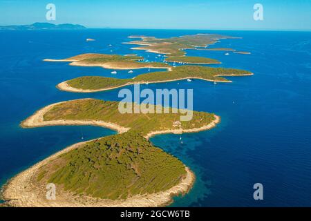 Aerial view of Palinski otoci islands in Hvar, Adriatic Sea in Croatia Stock Photo